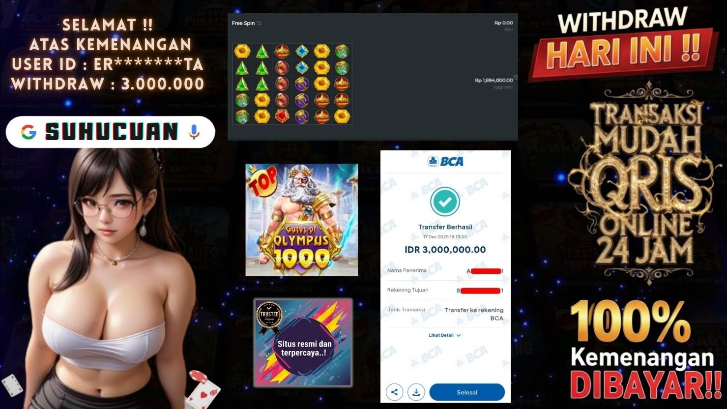 SUHUCUAN JACKPOT SLOT GATES OF OLYMPUS 1000